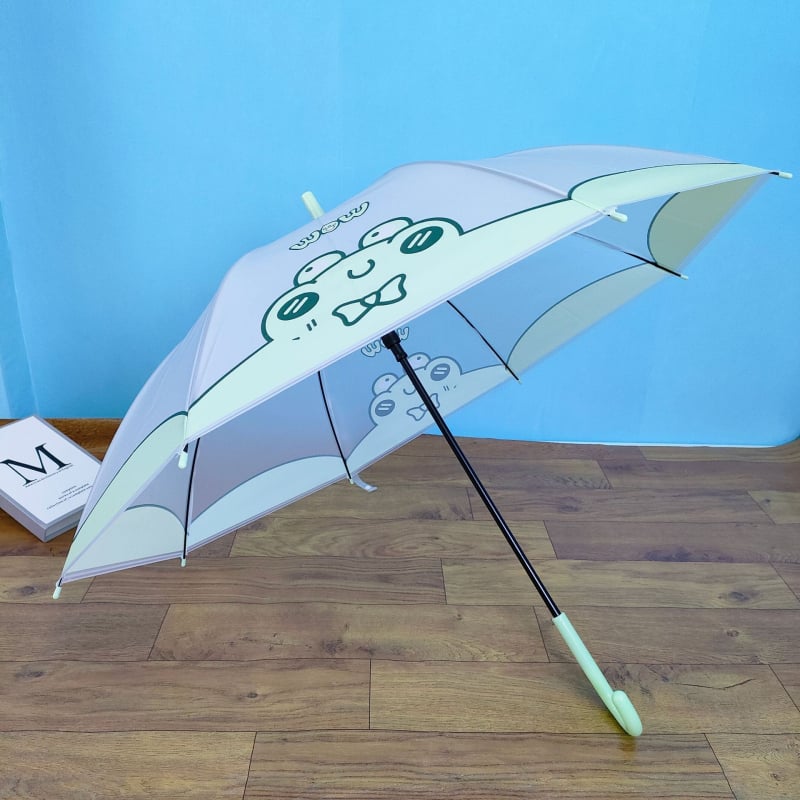 Umbrelă transparentă drăguță cu desen animat, cu opt arce, tijă dreaptă, deschidere automată, umbrelă pentru elevi