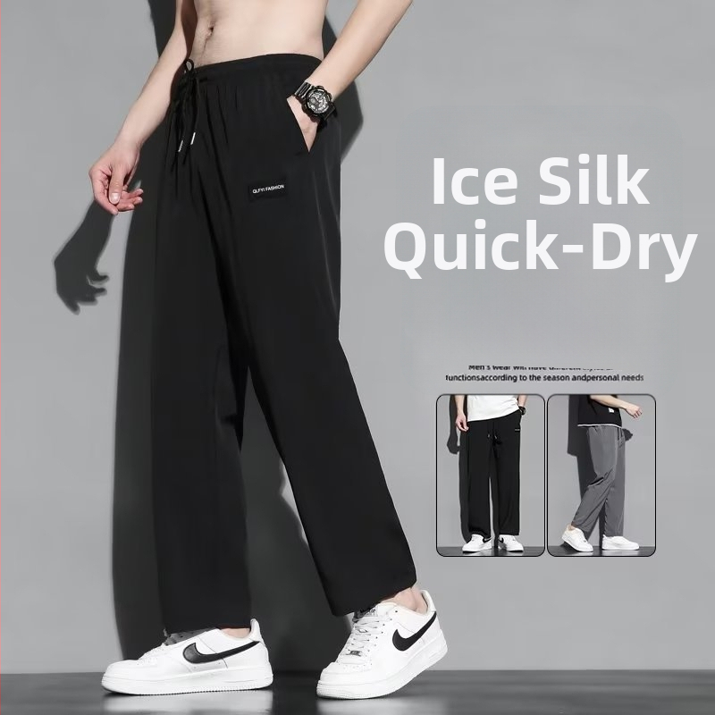 Pánske letné nohavice z ice silk, rovný strih, tenké, rýchloschnúce, voľné, športovo voľnočasové nohavice