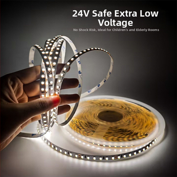 24V нисковолтово двуцветно LED линейно осветление с 3 проводника, самозалепващо за дневна стая, таван и шкафове