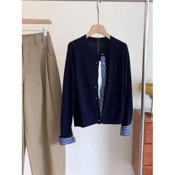Γυναικείος πλεκτός καρό cardigan με ψεύτικο σχέδιο δύο τεμαχίων, άνοιξη–φθινόπωρο, κουμπώνει σε μία σειρά, ευέλικτο τοπ.