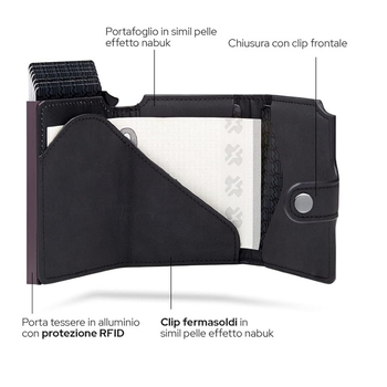 Kožni držač kartica s RFID zaštitom, kompakktan, velik kapacitet, izvučni pretinac za kartice