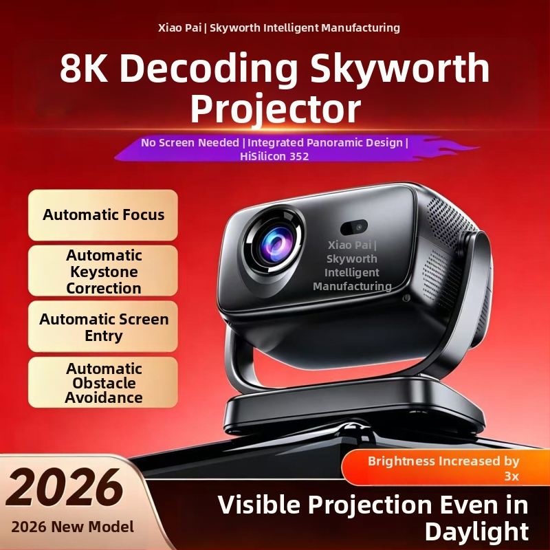 Skyworth Xiaopai 2026 új okos projektor közvetlen vetítéshez a hálószoba fehér falára, telefon képernyő tükrözése, nagy fényerő, Ultra HD