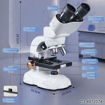 Elektrický stolný binokulárny mikroskop pre deti — vzdelávacia vedecká hračka pre experimenty a objavovanie.