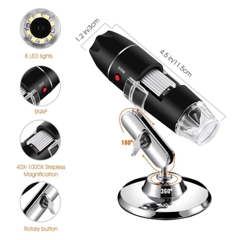 HD USB ηλεκτρονικό μικροσκόπιο με μεγέθυνση 1600×, 2‑σε‑1 και 3‑σε‑1 ψηφιακή μεγέθυνση για ηλεκτρονικά