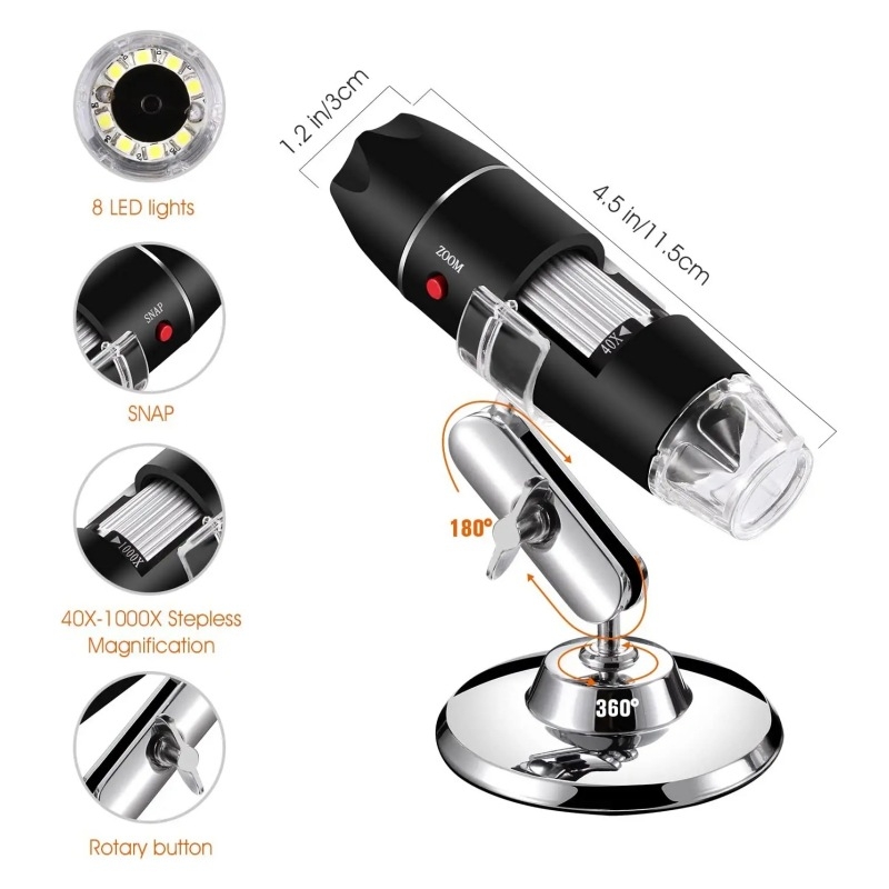 HD USB ηλεκτρονικό μικροσκόπιο με μεγέθυνση 1600×, 2‑σε‑1 και 3‑σε‑1 ψηφιακή μεγέθυνση για ηλεκτρονικά