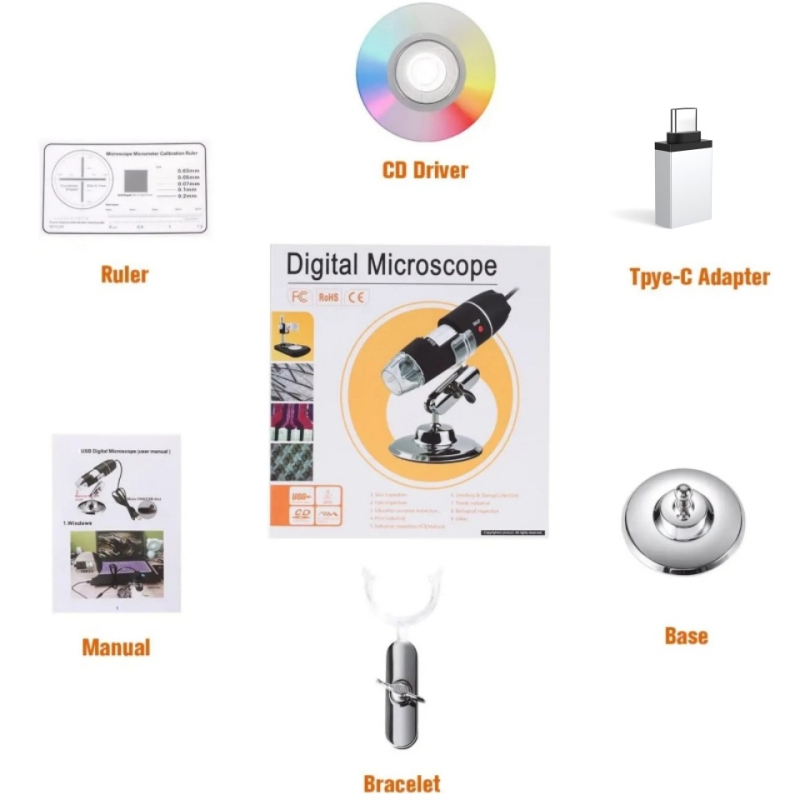 HD USB ηλεκτρονικό μικροσκόπιο με μεγέθυνση 1600×, 2‑σε‑1 και 3‑σε‑1 ψηφιακή μεγέθυνση για ηλεκτρονικά