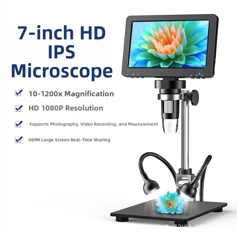 HDMI 7 hüvelykes digitális mikroszkóp IPS-kijelzővel, ipari széles látószögű nagyító mobiltelefonok javításához