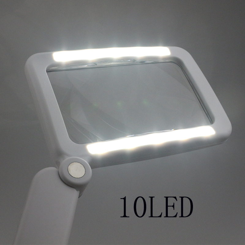 Chuda Ορθογώνιος μεγεθυντικός φακός LED, 10 LED, μεγέθυνση 4x, 3 επίπεδα φωτεινότητας, φορητός για ανάγνωση