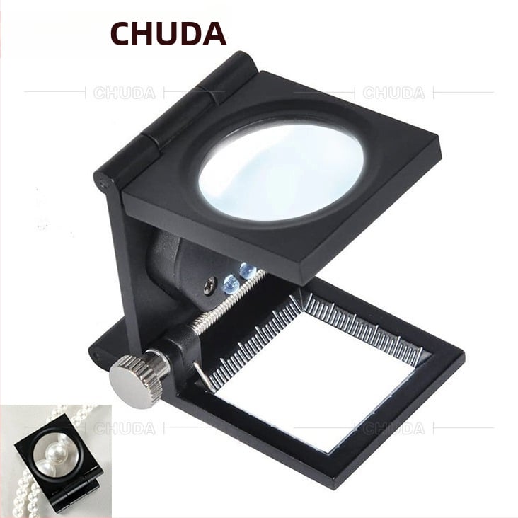 Chuda 10x метална сгъваема лупа с LED, цинкова сплав, леща тип гълъбово око