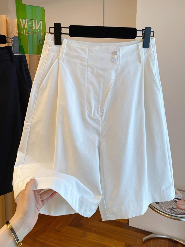 Γυναικεία μαύρα cargo σορτς, Plus Size, καλοκαιρινά ελαφριά, χαλαρή εφαρμογή, υψηλή μέση, ίσια γραμμή με φαρδιά πόδια, μεσαίου μήκους