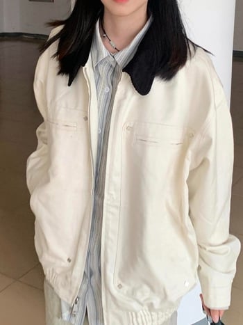 Νέο αμερικανικό street-style ρετρό bomber μπουφάν με γιακά, για άνοιξη-φθινοπωρινή περίοδο, χαλαρή γραμμή, ευέλικτο για ζευγάρια, αθλητικό στυλ
