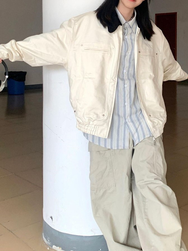 Νέο αμερικανικό street-style ρετρό bomber μπουφάν με γιακά, για άνοιξη-φθινοπωρινή περίοδο, χαλαρή γραμμή, ευέλικτο για ζευγάρια, αθλητικό στυλ
