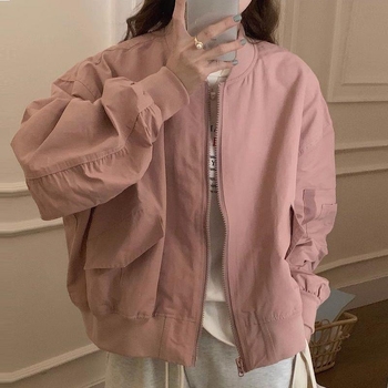 Дамско късо яке в стил Harajuku за пролет и есен, свободен силует, дребна фигура, уличен стил в духа на американски бейзбол