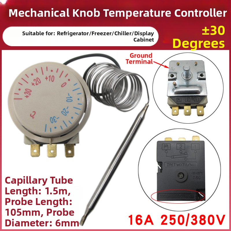 Mechanický spínač riadenia teploty pre chladničku a mrazničku, univerzálny gombový termostat ±30°C
