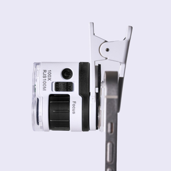 Telefonhoz csatolható 100× kézi mikroszkóp LED- és UV-fénnyel, hordozható mini nagyító