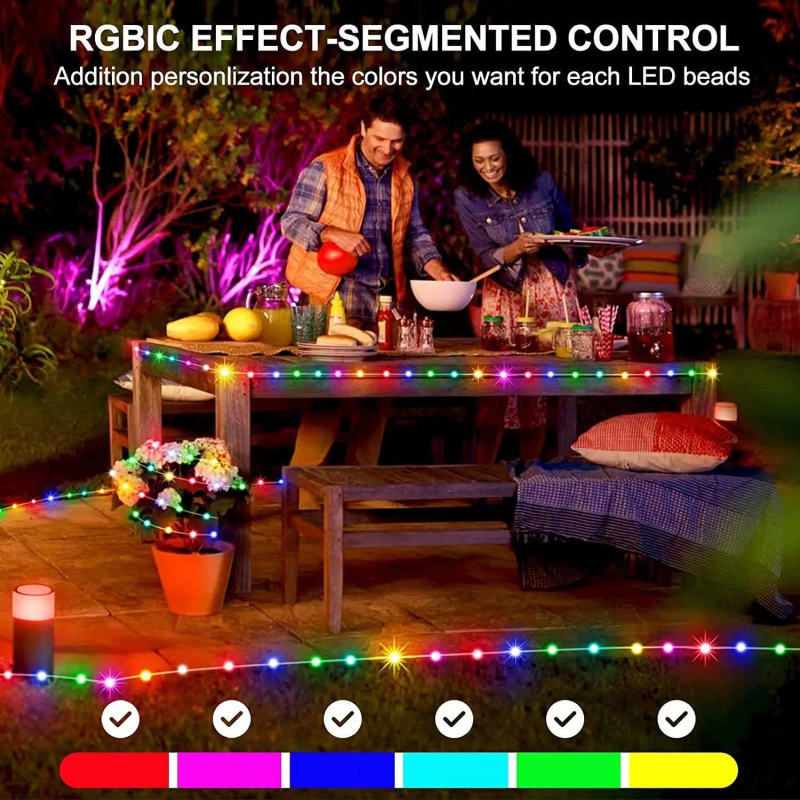 Ľahké LED svetlá na šnúrke s Bluetooth aplikáciou, farebné svetlá z koženého šnúry pre vianočný stromček a párty dekorácie, ovládanie hlasom a cez aplikáciu