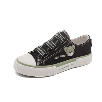 Női retro kanvasz sneakers medvés mintával, alacsony szárú, elasztikus záródás, légáteresztő, koreai stílus