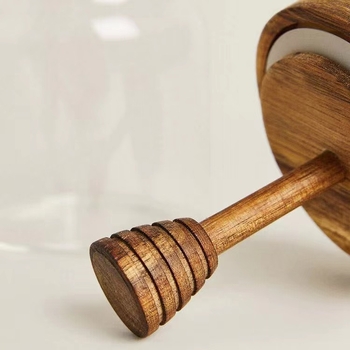 Κυκλικό βάζο από βοριοσιτικό γυαλί με καπάκι και ξύλινο αναδευτήρα, δοχείο αποθήκευσης μελιού