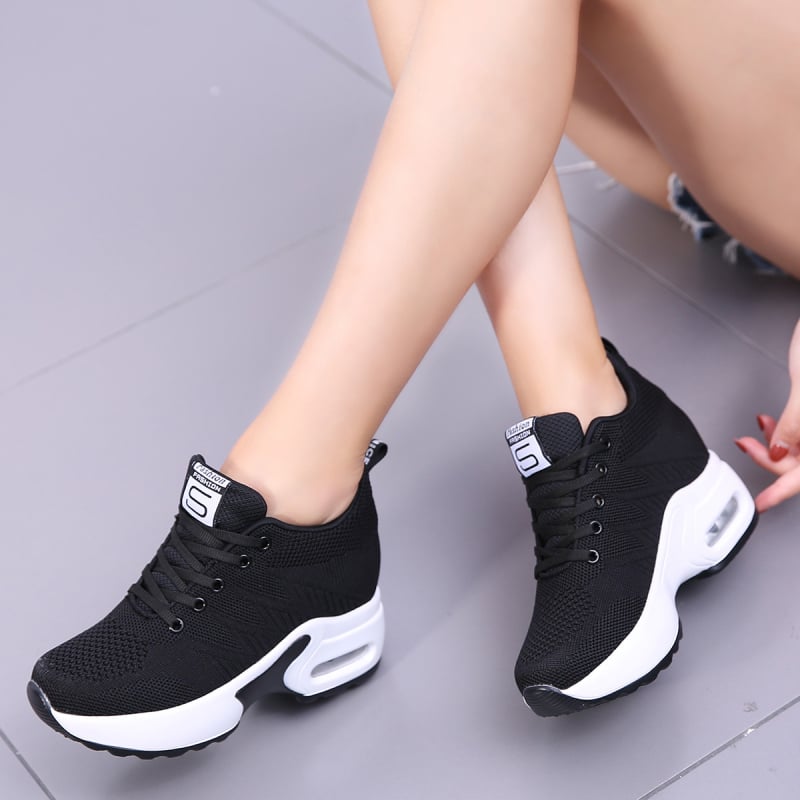 Pantofi sport cu platformă pentru femei, albi, din plasă respirabilă, talpă groasă, pentru plimbări și călătorii
