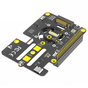 Raspberry Pi 5 PCIe‑ről M.2 NVMe SSD 2280 3‑az‑1-ben bővítőlap ventilátorral