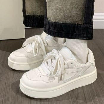 Adidași albi cu talpă groasă pentru femei, 2025 primăvară–toamnă, sneakers casual versatile