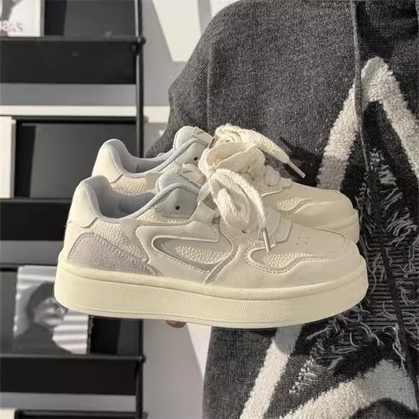 Adidași albi cu talpă groasă pentru femei, 2025 primăvară–toamnă, sneakers casual versatile