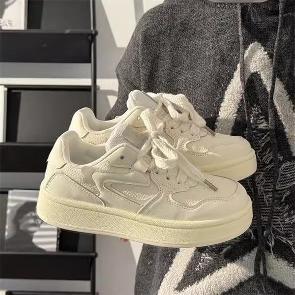 Adidași albi cu talpă groasă pentru femei, 2025 primăvară–toamnă, sneakers casual versatile
