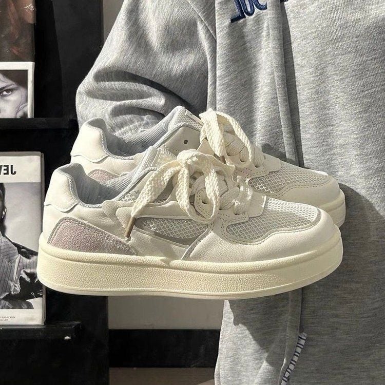 Adidași albi cu talpă groasă pentru femei, 2025 primăvară–toamnă, sneakers casual versatile