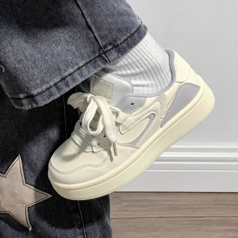 Adidași albi cu talpă groasă pentru femei, 2025 primăvară–toamnă, sneakers casual versatile