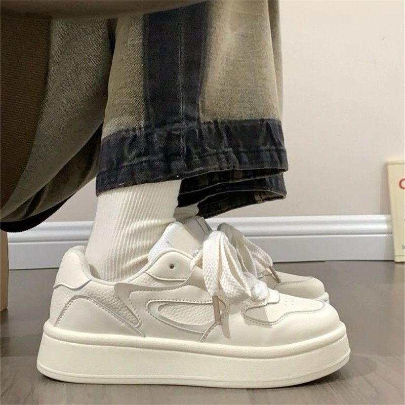 Adidași albi cu talpă groasă pentru femei, 2025 primăvară–toamnă, sneakers casual versatile