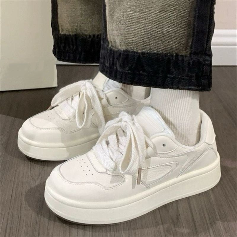 Adidași albi cu talpă groasă pentru femei, 2025 primăvară–toamnă, sneakers casual versatile