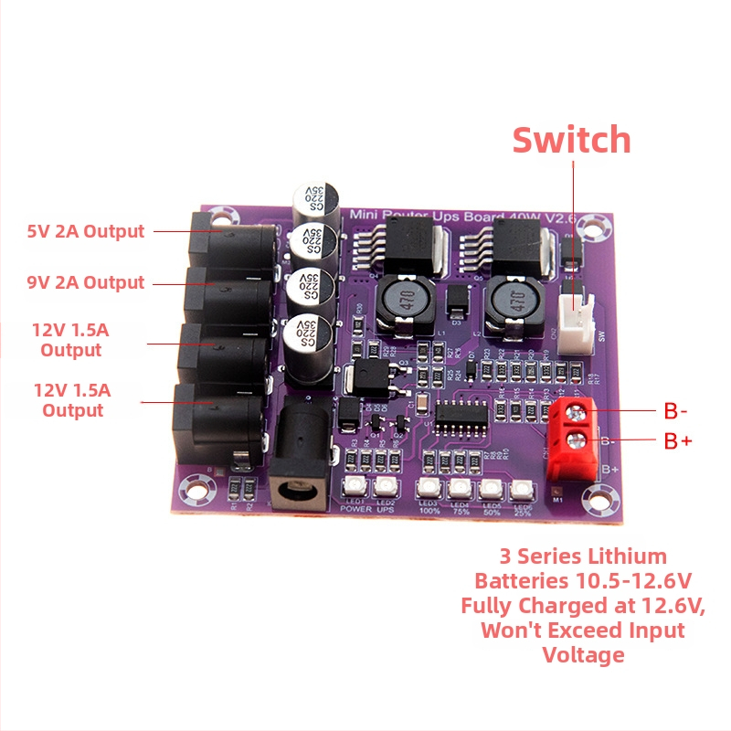 C008 Mini UPS doska, 40 W nabíjanie batérie, 12,6 V step-down modul