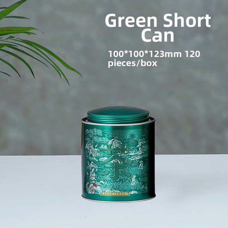 Fém teás dobozok, kör alakú, domborított mintázattal, 125/250 ml kapacitás, zöld és fekete tea számára, üres doboz