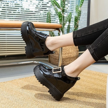 Adidași albi din piele naturală, lucioși – 2025 primăvară-toamnă, platformă casual în stil coreean, cu înălțime ascunsă