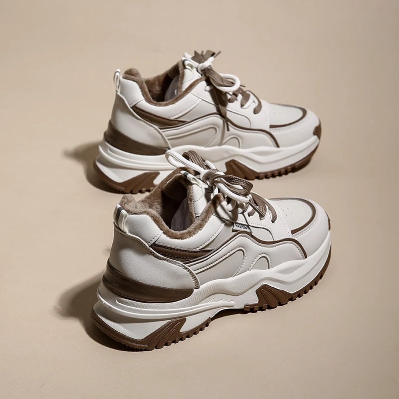 Pantofi sport dama cu talpă groasă în stil dad shoes, iarnă 2025, căptuțiți cu fleece, calzi, casual