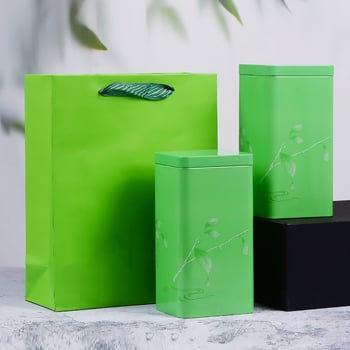 Laminált teás dobozok, zárt fémdobozok zöld teához, 0,5 kg-os csomag