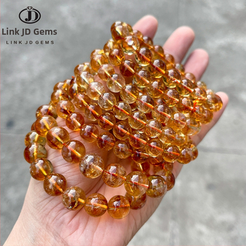 Jingde Jewelry 7A Prírodný žltý citrín – geometrický náramok z korálok, unisex, ručne vyrobený kryštálový šperk