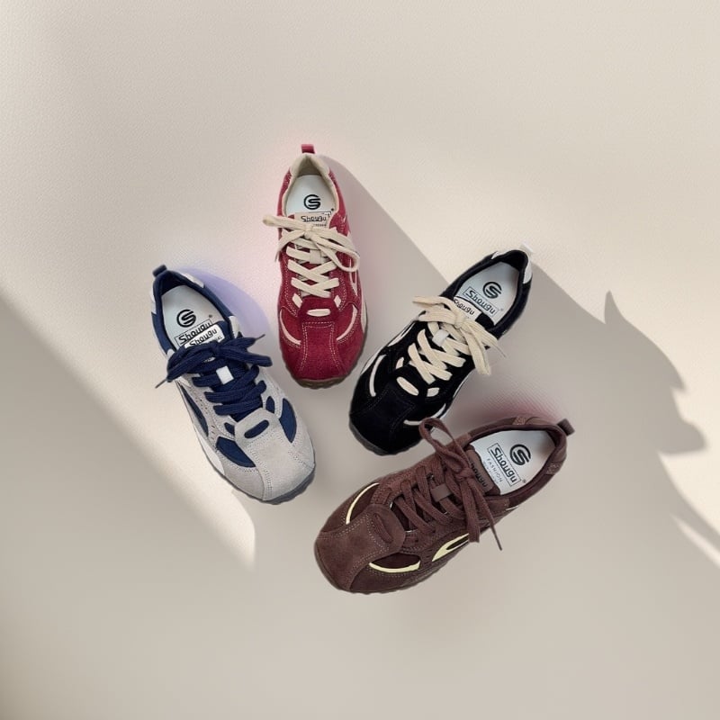 Pantofi de antrenament pentru femei, cu talpă roșie și groasă, stil coreean, sneakers casual, 2025 model nou