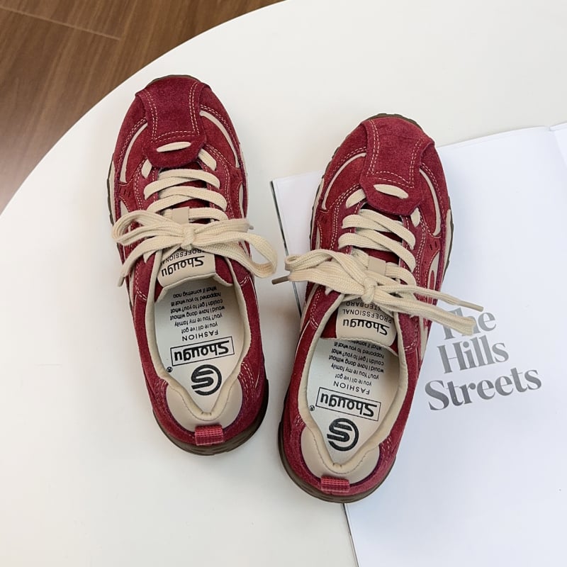 Pantofi de antrenament pentru femei, cu talpă roșie și groasă, stil coreean, sneakers casual, 2025 model nou