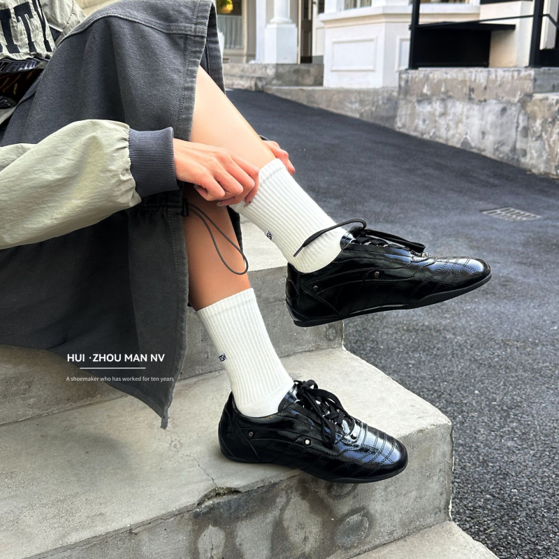 Pantofi sport femei retro cu țepi, șireturi, stil balet, talpă care mărește înălțimea, vârf rotund, pantofi casual