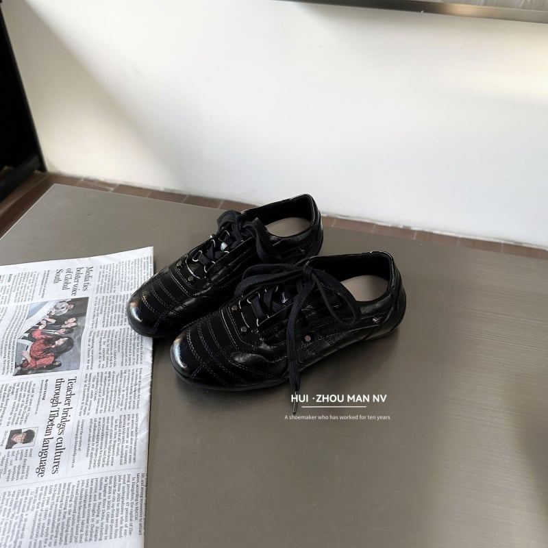 Pantofi sport femei retro cu țepi, șireturi, stil balet, talpă care mărește înălțimea, vârf rotund, pantofi casual