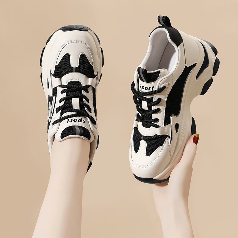 Adidași femei cu talpă groasă și creștere în înălțime, partea superioară din plasă, pantofi sport casual 2026 primăvară-toamnă