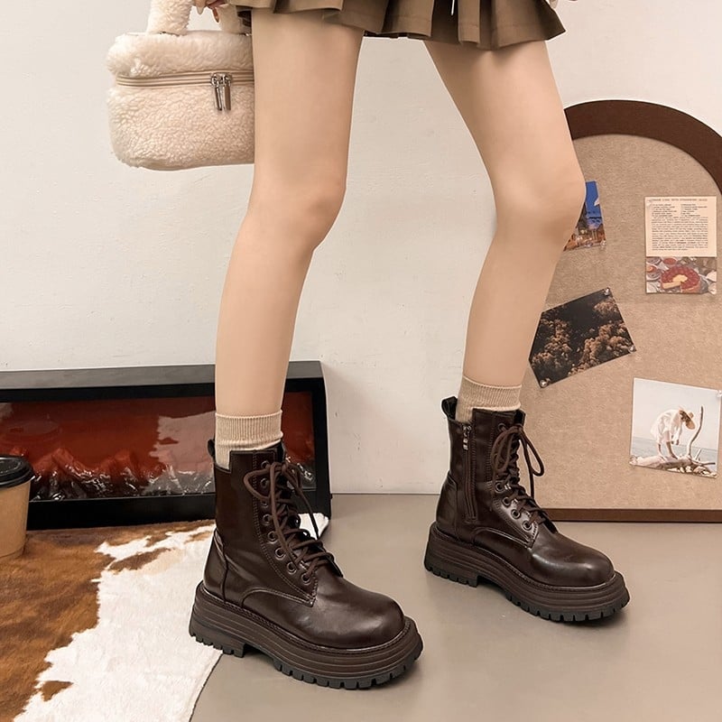 Qiaofei Fei Μπότες με φαρδιά σόλα για αύξηση ύψους, φθινόπωρο 2025, αδιάβροτες και αντιολισθητικές, άνετες γυναικείες κοντές μπότες