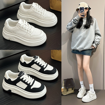 Γυναικείες λευκές δερμάτινες sneakers με πλατφόρμα 6 εκ., γούνινη επένδυση και σόλα από EVA αφρό, casual παπούτσια για την άνοιξη του 2026
