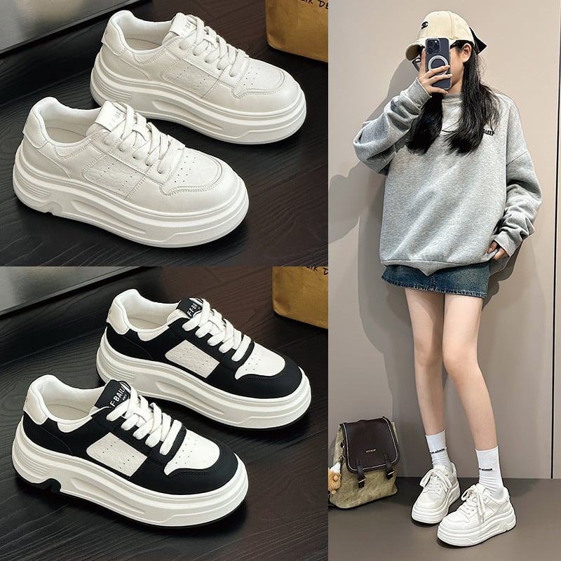 Γυναικείες λευκές δερμάτινες sneakers με πλατφόρμα 6 εκ., γούνινη επένδυση και σόλα από EVA αφρό, casual παπούτσια για την άνοιξη του 2026