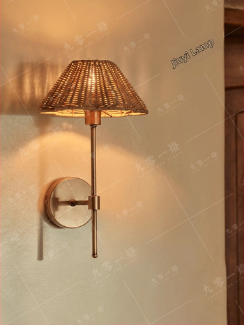 Ratanová nástenná lampa v japonskom štýle Wabi-Sabi, retro americká nočná lampa do chodby, čajovňa a jedáleň, atmosféra