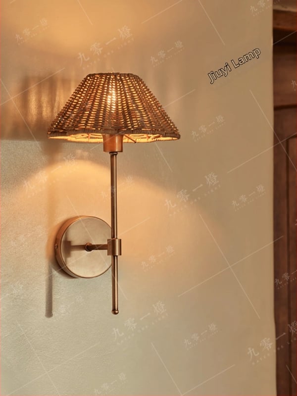 Ratanová nástenná lampa v japonskom štýle Wabi-Sabi, retro americká nočná lampa do chodby, čajovňa a jedáleň, atmosféra