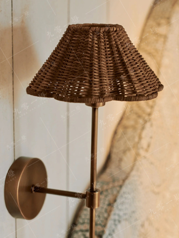 Ratanová nástenná lampa v japonskom štýle Wabi-Sabi, retro americká nočná lampa do chodby, čajovňa a jedáleň, atmosféra