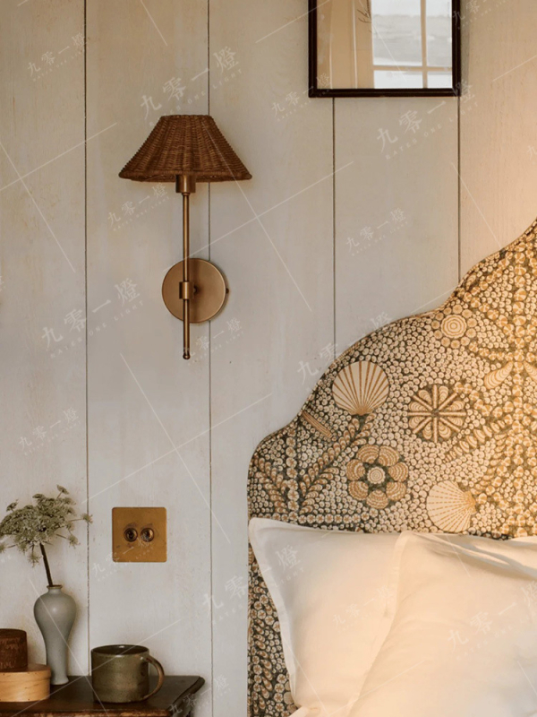 Ratanová nástenná lampa v japonskom štýle Wabi-Sabi, retro americká nočná lampa do chodby, čajovňa a jedáleň, atmosféra
