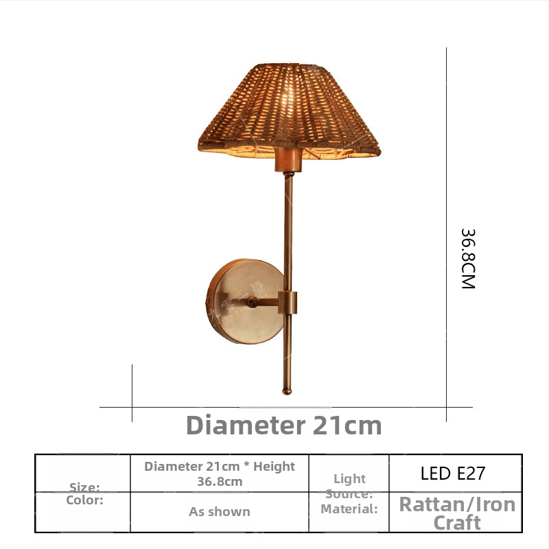 Ratanová nástenná lampa v japonskom štýle Wabi-Sabi, retro americká nočná lampa do chodby, čajovňa a jedáleň, atmosféra